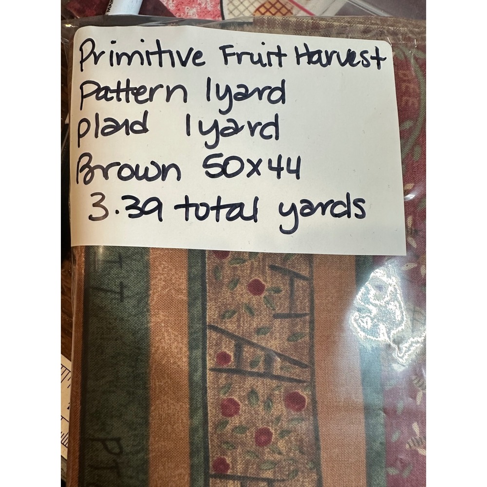 Primitive Fruit Harvest Quilting Fabric Bundle Plaid Brown 3.39 Yards Total - Picture 6 of 6